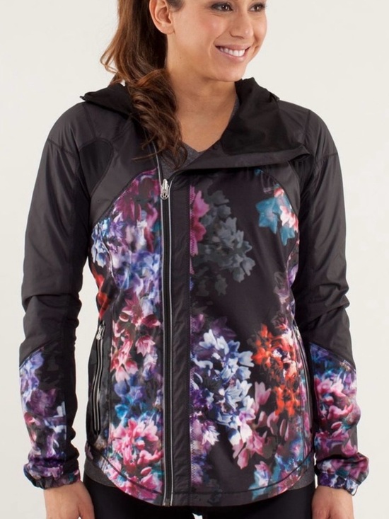 lululemon athletica Jackets & Blazers - Lululemon Athletica Black Floral Active Hooded Jacket